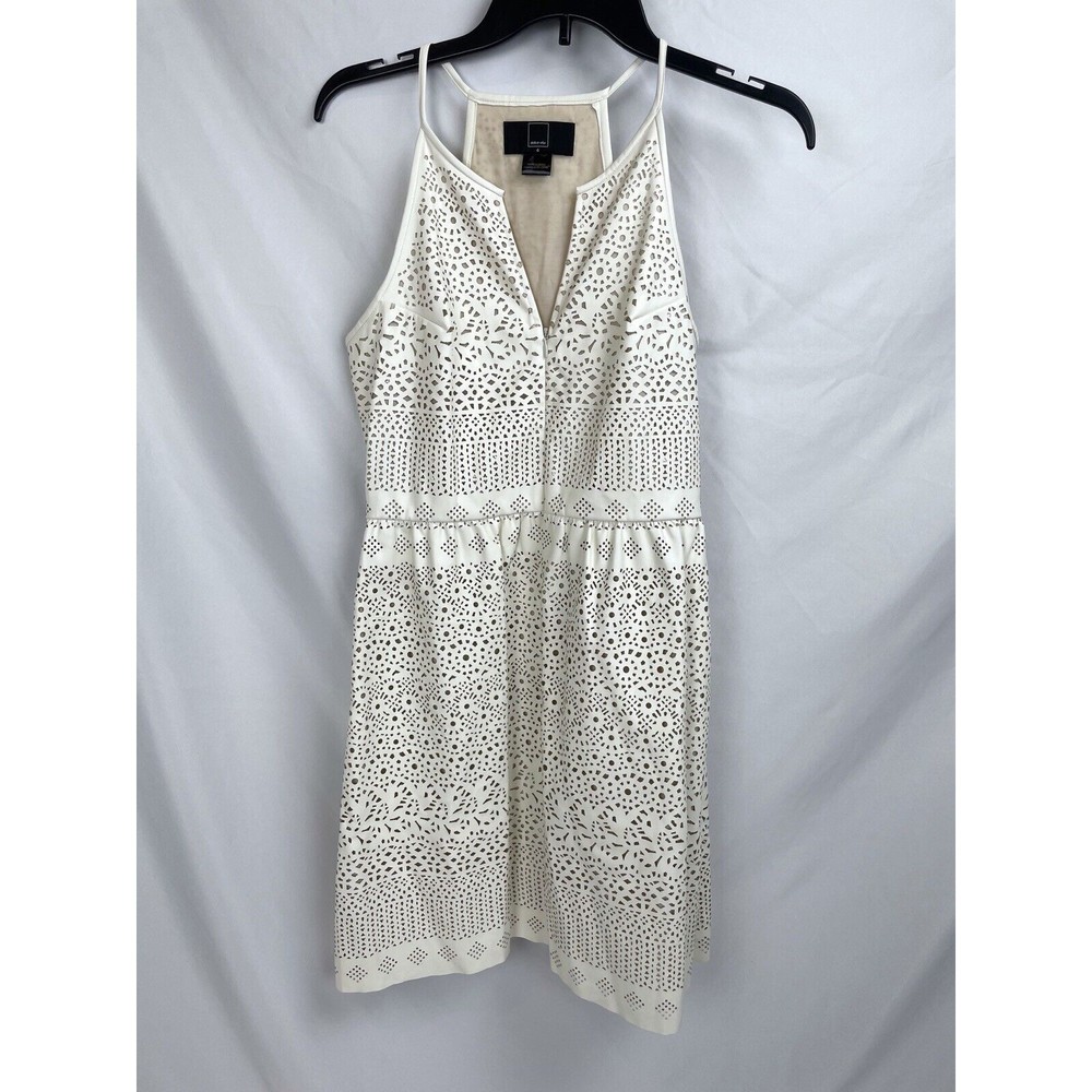Dolce Vite Size 4 Cream Mercia Faux Leather Lace Mini Dress Sleeveless Laser Cut